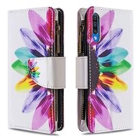 Cartoon Flip Case for Samsung Galaxy A50,Butterfly Animal Painting Premium Leather Case Kickstand with 9 Card Slot Zipper Wallet