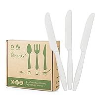 Compostable Knife,100 Biodegradable Silverware for Party, Large Disposable Utensils Eco Friendly Durable and Heat Resistant,Alternative to Plastic Knife