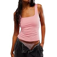 Women Square Neck Crop Tank Tops Sexy Sleeveless Going Out Tops Basic Seamless Crop Tops Clean Girl Aesthetic Clothes