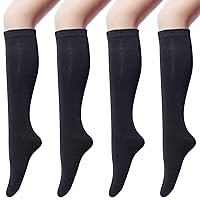 Senker Fashion Women's 4 Pairs Knee High Casual Cotton Solid Knit Socks