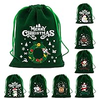 Party Favor Bags Christmas Candy Drawstring Bag Portable Reusable Holiday Gift for Santa Claus Snowman Reindeer Perfect Chocolate Biscuits Treats Green B