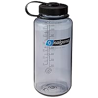 Nalgene Sustain Tritan BPA-Free Water Bottle Made with Material Derived From 50% Plastic Waste, 32 OZ, Wide Mouth, Gray w/ Black Lid