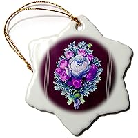 3dRose Blue and Purple Rose Bouquet with Green Ribbon on Purple Textured... - Ornaments (orn-53991-1)