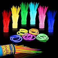 PartySticks Glow Sticks Party Supplies 100pk - 8 Inch Glow in the Dark Light Up Sticks Party Favors, Glow Party Decorations, Neon Party Glow Necklaces and Glow Bracelets with Connectors