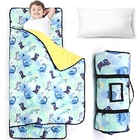 COSMOPLUS Toddler Nap Mat for Daycare: Kids Sleeping Bag with Pillow and Blanket Set for Preschool Kindergarten Boys Girls Travel Naptime Extra Long Thick Padded Easy Roll up