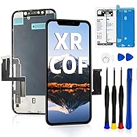 for iPhone XR Screen Replacement COF 6.1 inch LCD Display 3D Touch Screen Digitizer Frame Assembly with Repair Tools Kit for A1984, A2105, A2106, A2108 with Waterproof Adhesive Tempered Glass