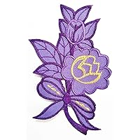 Nipitshop Patches Purple Jasmine Rose Flowers Clothing Embroidery Flower Patch Embroidered Iron On Patches Sticker Garment Appliques DIY Accessory