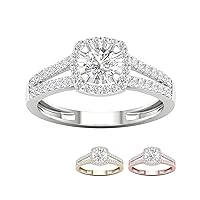 IGI Certified 14k Gold 1/2 Ct TDW Round Diamond Halo Engagement Ring (I-J,I2)