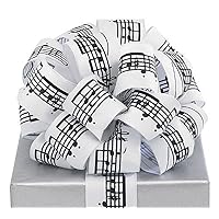 Black Musical Notes White Ribbon 20 Yards 1.5