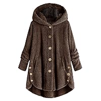 Andongnywell Women's button double-faced velvet coats With pockets Fleece Open Front Cardigan Jacket Coat Outerwear (Coffee,Large)