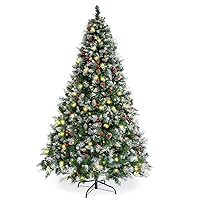 7.5ft Pre-lit PVC Artificial Christmas Tree with 560 LED Lights 1,396 Branch Tips 89 Pinecones 267 Baubles for Home, Office, Party Decoration, Easy Assembly & Foldable Base