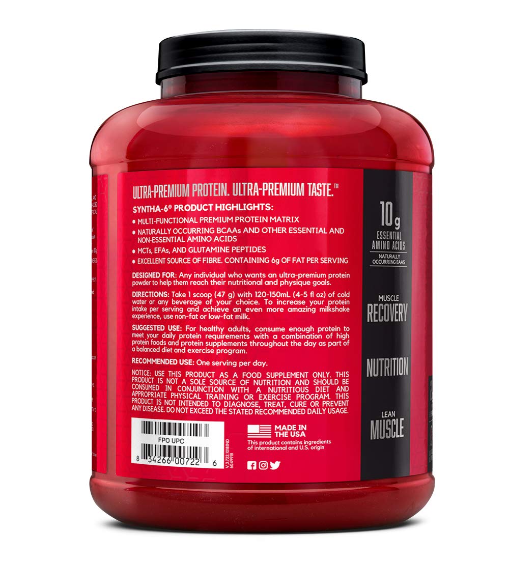 BSN SYNTHA-6 Whey Protein Powder, Strawberry Protein Powder with Micellar Casein, Milk Protein Isolate, Strawberry Milkshake, 48 Servings (Packaging May Vary)