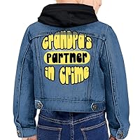 Grandpa's Partner in Crime Toddler Hooded Denim Jacket - Print Jean Jacket - Phrase Denim Jacket for Kids
