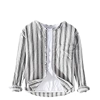 Casual Striped Long Sleeve Linen Shirt, Men's Slim Fit Cotton-Linen Shirt