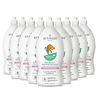 ATTITUDE Baby Dish Soap and Bottle Cleaner, EWG Verified Dishwashing Liquid, No Added Dyes or Fragrances, Tough on Milk Residue and Grease, Vegan, Sweet Lullaby, 23.7 Fl Oz (Pack of 9)