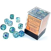 Chessex Nebula 12mm d6 Oceanic/Gold w/Luminary Dice Block (36 dice), Blue