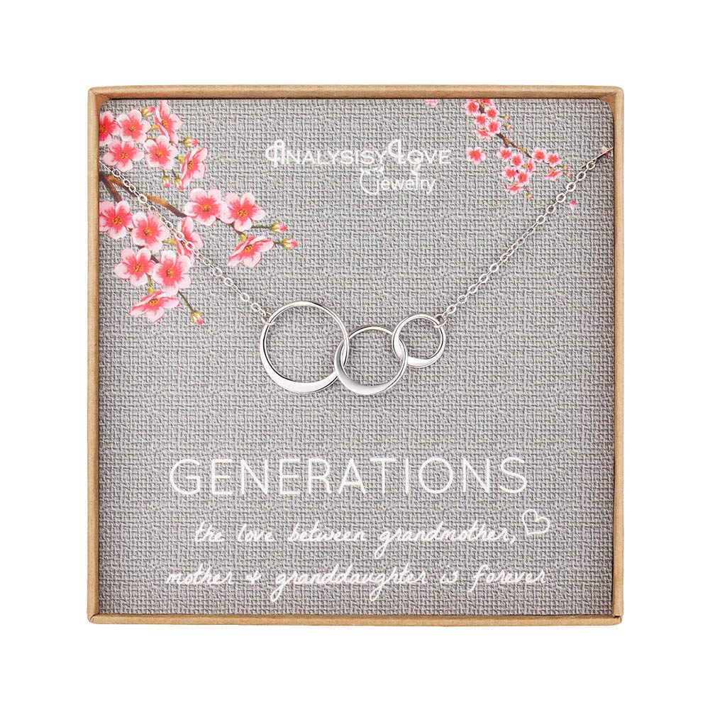 AnalysisyLove 3 Generations Necklace - Sterling Silver Interlocking Infinity 3 Circles Necklace for Grandma Mom Granddaughter, Birthday Jewelry Mothers Day Gift