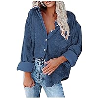 Womens Corduroy Button Down Shirts 2022 Fall Fashion Long Sleeve Loose Jacket Casual Oversized Shacket Blouse Top