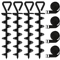 Eurmax USA Trampoline Stakes Heavy Duty Trampoline Parts Steel Stakes Anchor Kit for Trampolines Canopy Anchor Dog Tie Out Stakes -Set of 4 Bonus 4 Strong Belt(Black)