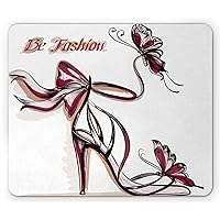 Ambesonne Pink Mouse Pad, High Heel Shoes with Butterfly and Ribbon Ornamentals Be Grace Spruceness Theme, Rectangle Non-Slip Rubber Mousepad, Standard Size, Dried Rose Black