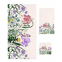 3 Piece Bath Towel Set, Colorful Wildflower Spring Towels for Bathroom Soft Bath Shower Towels Absorbent Bathroom Towels ( 1 Bath Towel, 1 Hand Towel, 1 Washcloth ) Rural Floral Botanical Herbs