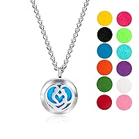 Wild Essentials Couple’s Heart Essential Oil Diffuser Necklace, Stainless Steel Locket Pendant with 24 inch Chain, 12 Color Refill Pads, Customizable Color Changing Perfume Jewelry for Aromatherapy