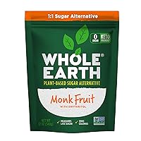 WHOLE EARTH Monk Fruit Sweetener with Erythritol, Plant-Based Sugar Alternative, 12 Ounce Pouch