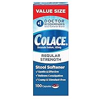 Colace Regular Strength Stool Softener 100 mg Capsules 100 Count Docusate Sodium Stimulant-Free for Gentle, Dependable Occasional Constipation Relief