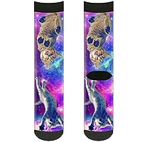Buckle-Down Unisex-Adult's Socks Cats in Space Pinks/Blues Crew, Multicolor