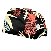 2 PCS Working Cap with Sweatband, Music Pineapple Surgical Scrub Cap Adjustable Tie Back Hats