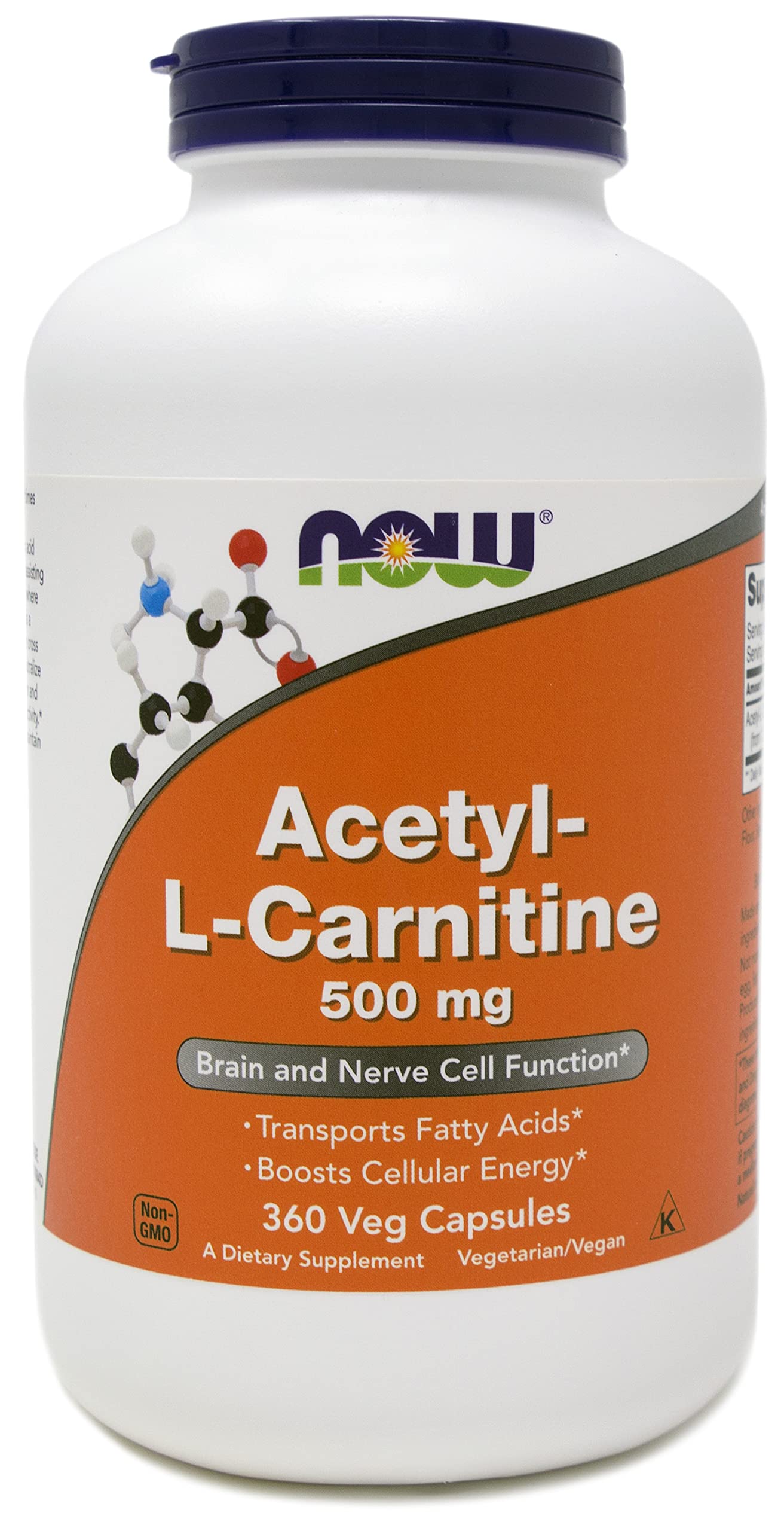Now Foods Acetyl-L-Carnitine ACL 500 mg, 360 Veg Capsules - Non-GMO