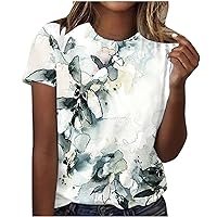Plus Size Tops for Women Summer T-Shirt Basic Short Sleeve Shirts Causal Floral Print Crew Neck Top Trendy Loose Tee