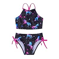 CHICTRY Kids Girls Tie Dye Printed Tankini Set Criss Cross Back Crop Top with Brief Bathing Suit