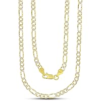 DECADENCE 14K Gold or Rhodium Plated Silver Figaro Diamond Cut Pave Chain For Men | 1mm-13mm Thick | Solid 925 Figaro Italian Necklaces For Men