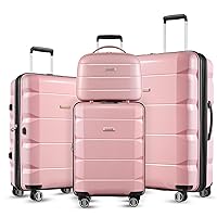 LUGGEX Pink Luggage Sets 4 Piece - PP Carry on Luggage Set with Spinner Wheels - Expandable Suitcase Set of 4