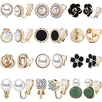 NEWITIN 12 Pairs Clip On Earrings for Women Cute Earrings Crystal Earrings Pearl Earrings Charming Fashion Earrings Non Piercing Clip on Earrings for Girls