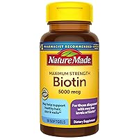 Maximum Strength Biotin 5000 mcg, Dietary Supplement may help support Healthy Hair, Skin & Nails, 50 Softgels