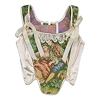 Women Trendy Pastoral Graphic Victoria Corset Tank Tops Summer Lace Trim Lace-Up Back Push Up Strap Bustier Top