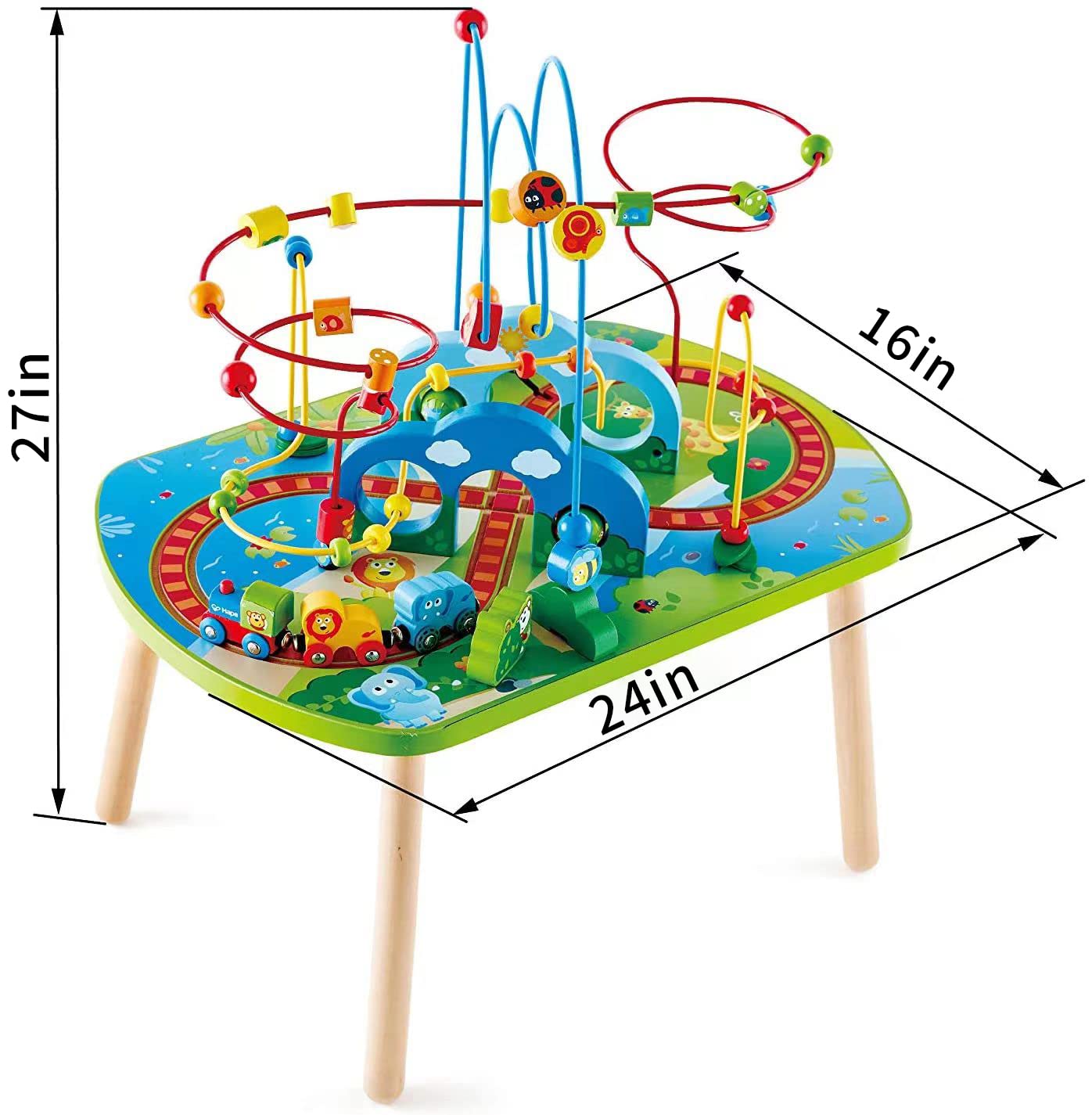 Hape E3824 Jungle Adventure Kids Toddler Wooden Bead Maze & Railway Train Track Play Table Toy for Ages 18 Months and Up Multicolor, 25.6