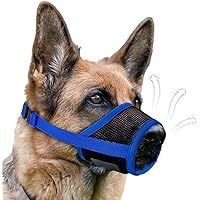 Dog Muzzle, Soft Air Mesh Muzzle for Small Medium Large Dogs Anti Biting Barking Chewing, Breathable Drinkable Adjustable Loop Pets Muzzle for German Shepherd Husky Labrador Retriever (Blue, L)