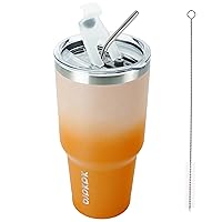 BJPKPK 30oz Stainless Steel Vacuum Insulated Tumbler Set Double Wall Travel Mug Coffee Cup with Metal Straws, Splash-Proof Lids,Coral