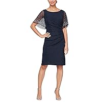 Women's Metallic Knit Short Dress with Embellished Flutter Sleeve