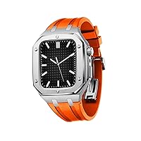 Waterproof for Apple Watch 45mm Series 7 Case,Shockproof Impact Resistant Rugged Protective Case for Apple Watch Series 4/5/6 SE 44mm (Color : Silver Orange, Size : 45MM for 7)
