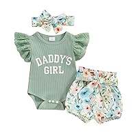 Baby Girl Summer Clothes Newborn Outfit Ribbed Onesie Romper Linen Bloomer Shorts Headband Newborn Girl Clothes