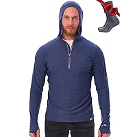 Merino.tech 100% Merino Wool Hoodie Men - Slim Fit Merino Wool Base Layer Mens Half Zip Thermal Long Sleeve Lightweight Shirt