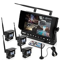 Pyle Waterproof Car Parking Rear View Reverse Safety Vehicle Monitor System w/Quad View 7” Video LCD, DVR Recording, Night Vision Wireless Backup Rearview Dash Camera - Remote Control