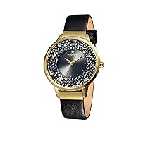 Watches - Rockstar Watch for Women - Japanese Movements - Chic Water Resistant Watch, 38mm Case - Stainless Steel Case, Leather Strap, Dial with Swarovski Crystals
