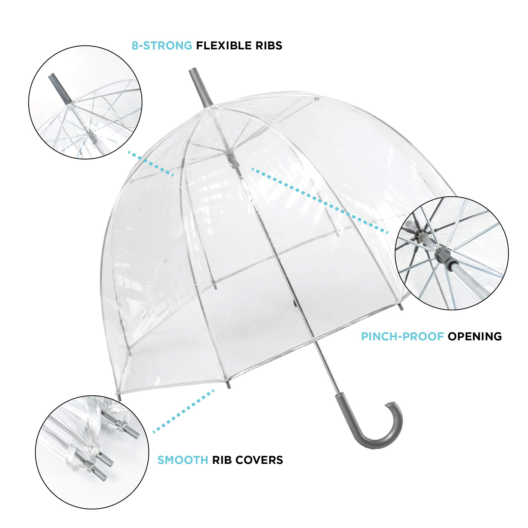 totes Women's Clear Bubble Umbrella – Transparent Dome Coverage – Large Windproof and Rainproof Canopy – Ideal for Weddings, Proms or Everyday Protection, Clear