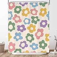Retro 70s Cute Flower Shower Curtain Aesthetic Daisy Floral Shower Curtain Set for Bathroom Abstract Trendy Funky Bath Curtain for Women Girls Bathroom Accessories Decor 60x72 with 10 Holes