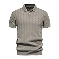 Mens Knit Polo Shirt Golf Shirts Short Sleeve Sports Casual Polo Shirts Textured Casual Knitted Golf Shirt